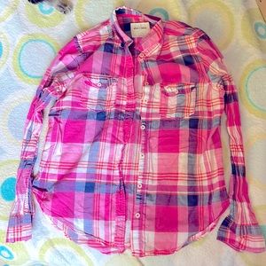 Abercrombie kids pink plaid button up